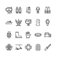 Diving outline icon set vector