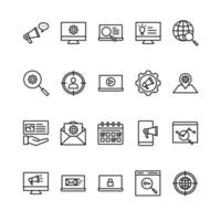 Online marketing outline icon set vector