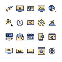 Online marketing filled outline icon set vector