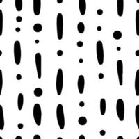 Stylish and minimalistic modern seamless pattern with black lines and dots of different sizes on a white background. Vector illustration.