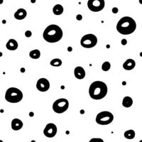 Stylish and minimalistic modern seamless pattern with black circles and dots of different sizes on a white background. Vector illustration.