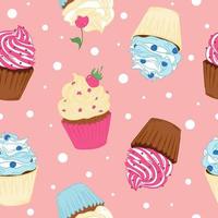 Vector illustration seamless pattern with cupcakes. Sweet baking pattern for fabric or packaging.