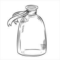 Isolated vector bottle. Line art empty transparent glass vial, bottle, jar