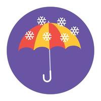 Snowflakes falling on umbrella denoting snow falling icon
