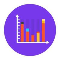 análisis de datos, icono redondeado plano de gráfico vertical vector