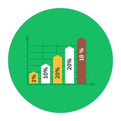 Data analytics, flat rounded icon of vertical chart