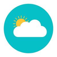 Cloud with sun depicting weather in flat icon vector