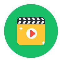 Video over clapperboard, filmmaking flat icon vector