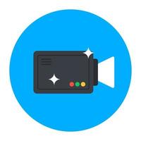 icono de cámara de video profesional en diseño plano aislado sobre fondo azul vector