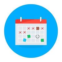 lista de eventos planificados o programados, calendario en diseño plano vector