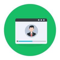 Video training concept, user inside webpage in flat style vector