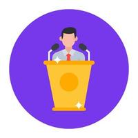 Orator, public speech concept in flat rounded icon vector