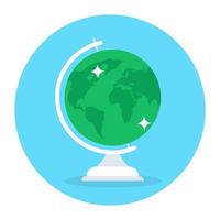 Globe map, office supplies in flat rounded style vector