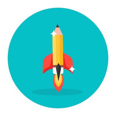Flat rounded icon of learning launch isolated on background