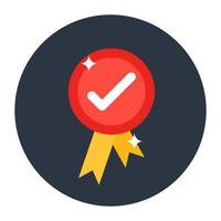 Tick on a badge depicting quality check in flat icon vector