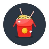 Cooked noodles in bowl with chopsticks, chinese food in flat rounded style vector