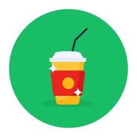 Refreshing coffee with straw, editable flat rounded style vector