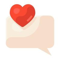 Valentine chat icon in flat style, romantic speech vector