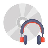 Vinyl record with headphone, flat icon of music disc vector