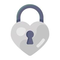 Valentine heart shape lock, flat icon of love padlock vector