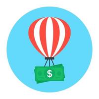 Banknotes with hot air balloon denoting concept of flying money icon vector