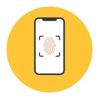 Thumbprint inside smartphone, mobile thumbprint scanning icon vector