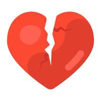 Shattered love, broken heart icon in flat style vector