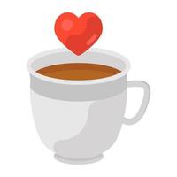 una taza de té plana con un icono de té de amor en estilo plano vector