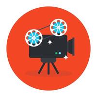 Professional movie camera icon in flat design isolated on red background vector