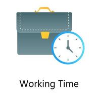 Working time vector in gradient style, business portfolio with clock