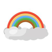 icono del arco iris estilo plano, después de llover el cielo de fantasía vector