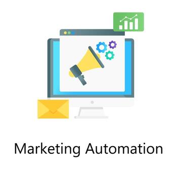 Gears with speaker, marketing automation flat gradient vector style