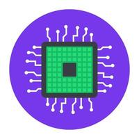 Computer chip icon, flat rounded vector