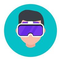 Man wearing vr headset, flat rounded icon vector