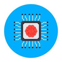 A processor chip brain, concept of brain processor flat vector icon
