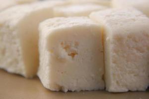 close up of fresh cheese on white background. photo