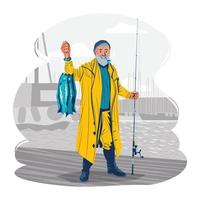 pescador atrapando peces concepto vector