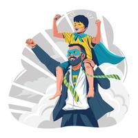 Super Dad Carrying His Kid Concept vector