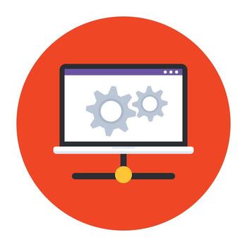 System management, gears inside computer in editable style vector