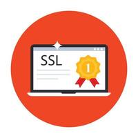 certificado ssl, icono redondeado plano del diploma en línea vector