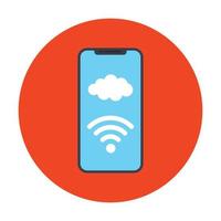 A flat vector of mobile internet, signals inside smartphone and cloud