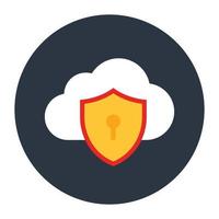 Cloud protection, safety shield with cloud in flat rounded style vector