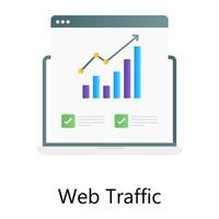 Seo growth chart inside webpage, web traffic flat gradient concept icon vector