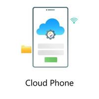 Cloud with sync arrows inside smartphone, cloud phone vector