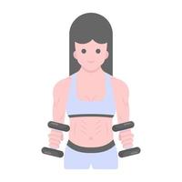 vector de moda plano de entrenamiento femenino que muestra avatar de mujer sosteniendo pesas
