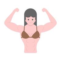 mujer flexionando bíceps vector plano, culturista