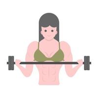 vector de moda plano de entrenamiento femenino que muestra avatar de mujer sosteniendo pesas