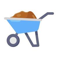 A flat design of wheelbarrow icon, dirt carrier vector