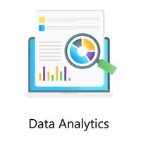 icono de gradiente plano de análisis de datos, lupa sobre gráfico de datos vector