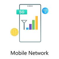 Flat gradient conceptual icon of mobile network, signal tower inside smartphone vector